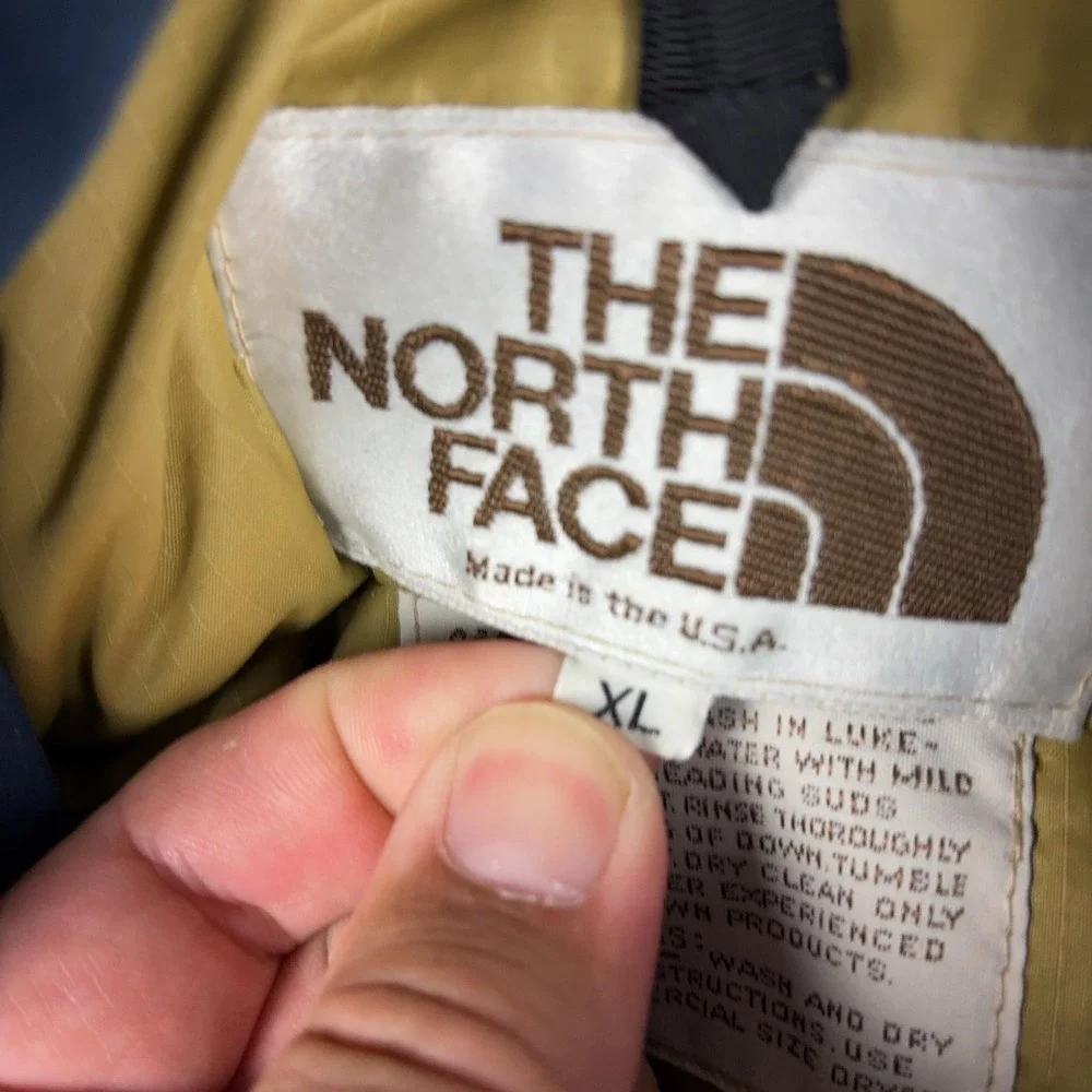 Vintage 80s The North Face Goose Down Puffer Jacket Mens XL Blue USA Brown Label
